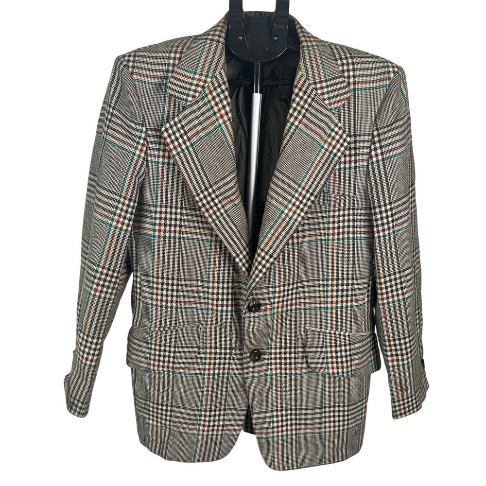 VNTG 1970s Plaid Wide Lapel Suit Jacket Mens Blazer As-Is Distressed Costume 40R